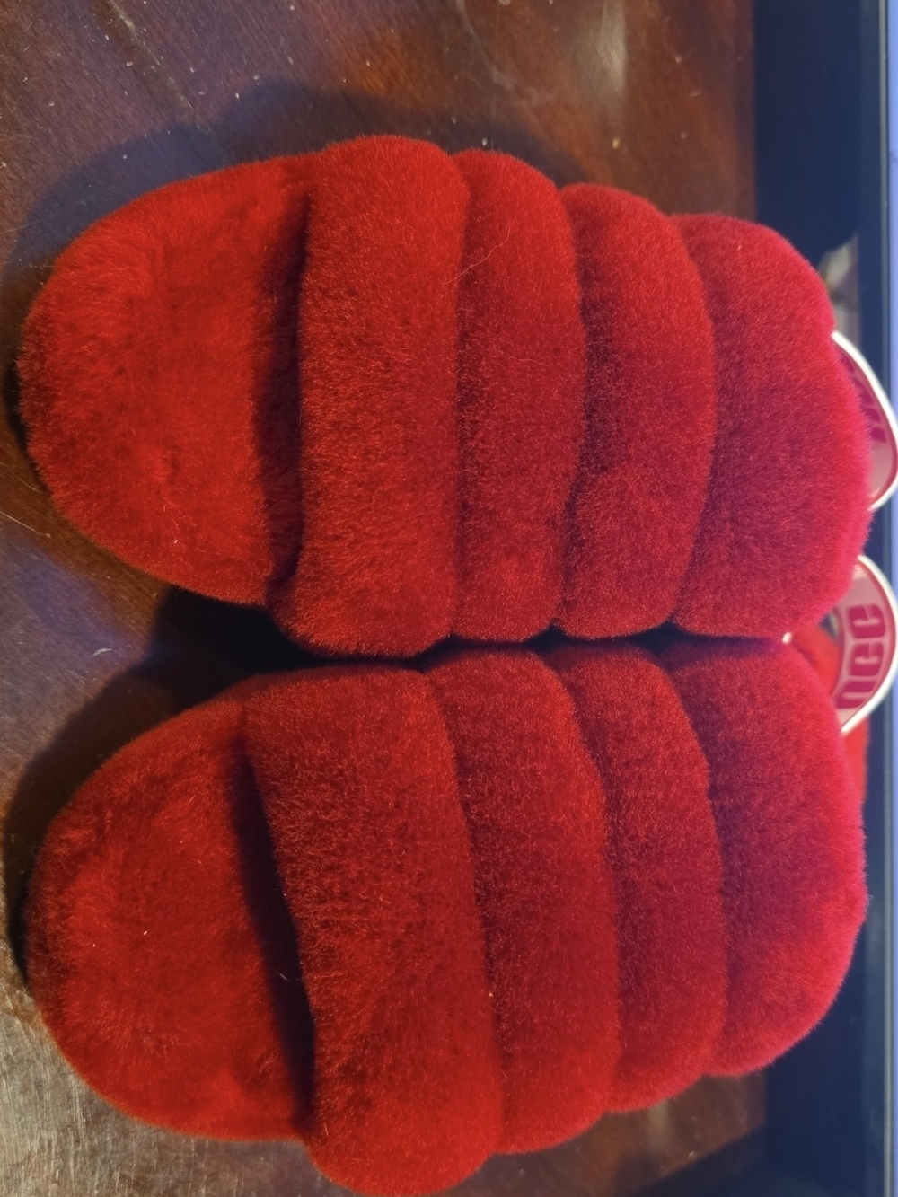 UGG Women's Red Plush Slide Platform Sandals